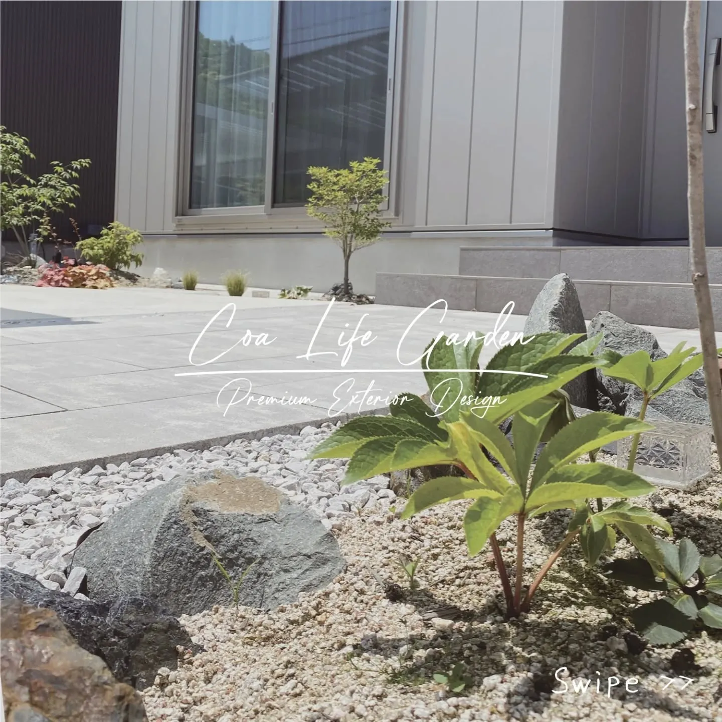 植栽が彩りを添えるシルバーのお家